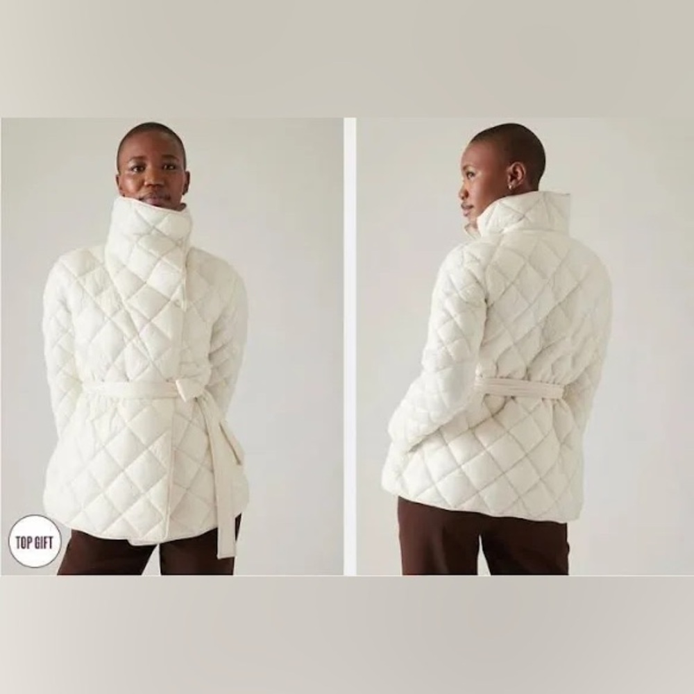 EUC Athleta Whisper Featherless Wrap Coat in Magnolia White Size Medium